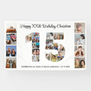 15e verjaardag feest nummer 15 fotocollage spandoek