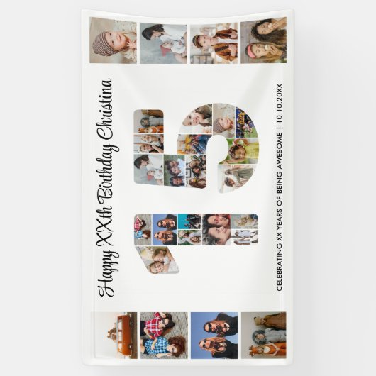 15e verjaardag feest nummer 15 fotocollage spandoek (Verticaal)