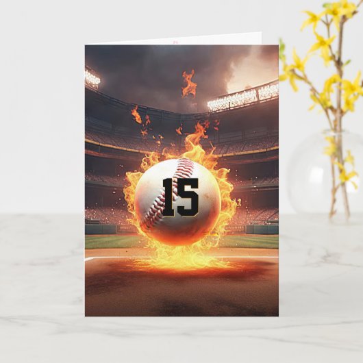 15e verjaardag Flaming Baseball Kaart (Gele Bloem)