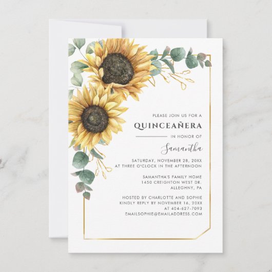 15e verjaardag Floral Eucalyptus Quinceanera Party Kaart (Voorkant)