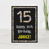 15e verjaardag: Floral Flowers Number, Custom Name Kaart (Voorkant)