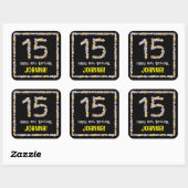 15e verjaardag: Floral Flowers Number, Custom Name Vierkante Sticker (Vel)