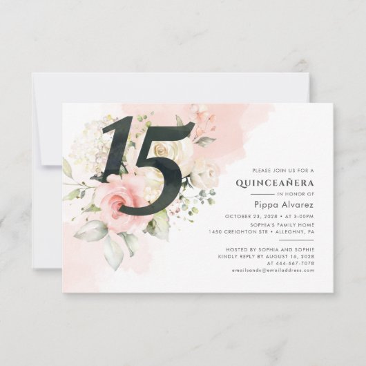 15e verjaardag Floral Pink Quinceanera Botanisch Kaart (Voorkant)