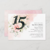 15e verjaardag Floral Pink Quinceanera Botanisch Kaart (Voorkant / Achterkant)