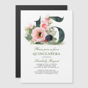 15e verjaardag Floral Quinceanera Magnetische Uitnodiging