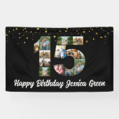 15e verjaardag Foto Collage gelukkig verjaardagsev Spandoek (Horizontaal)