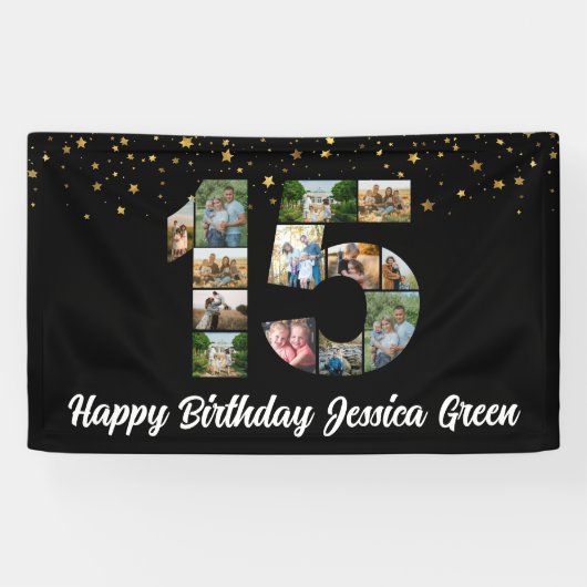 15e verjaardag Foto Collage gelukkig verjaardagsev Spandoek (Horizontaal)