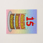 15e verjaardag: Fun Cake and Candles + Custom Name Legpuzzel (Horizontaal)