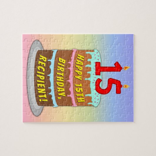 15e verjaardag: Fun Cake and Candles + Custom Name Legpuzzel (Horizontaal)