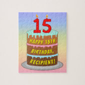 15e verjaardag: Fun Cake and Candles + Custom Name Legpuzzel (Verticaal)