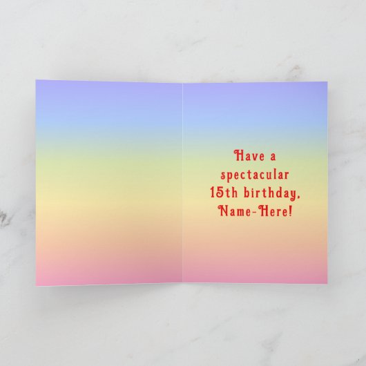 15e verjaardag — Fun Cake & Candles, w/ Eigen naam Kaart (Binnen)