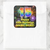 15e verjaardag: Fun Fireworks Kijk, regenboog # 15 Vierkante Sticker (Tas)