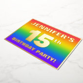 15e verjaardag: Fun, kleurrijk regenboogpatroon Folie Uitnodiging (Gedraaid)