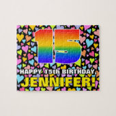 15e verjaardag — Fun, liefhebbende hartvormen + "1 Legpuzzel (Horizontaal)