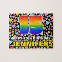 15e verjaardag — Fun, liefhebbende hartvormen + "1