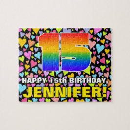 15e verjaardag — Fun, liefhebbende hartvormen + "1 Legpuzzel
