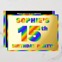 15e verjaardag - Fun, regenboogspectrum "15" Folie Uitnodiging