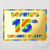 15e verjaardag - Fun, regenboogspectrum "15" Folie Uitnodiging (Voorkant)