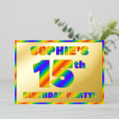 15e verjaardag - Fun, regenboogspectrum "15" Folie Uitnodiging (Staand Voorkant)