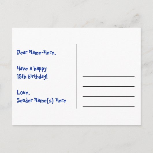 15e verjaardag: Fun Stars Pattern, Rainbow 15, Naa Briefkaart (Achterkant)