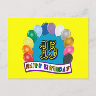 15e verjaardag geschenken met geassorteerde ballon briefkaart