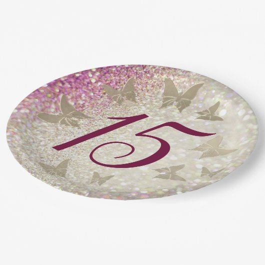 15e verjaardag Glitter Pink Papieren Bordje (Gekanteld)