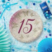 15e Verjaardag Glitter Roze Papieren Bordje (Feest)