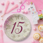 15e Verjaardag Glitter Roze Papieren Bordje (Feest)