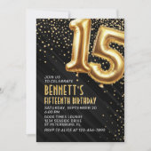 15e verjaardag Gold Black Invitation Kaart (Voorkant)