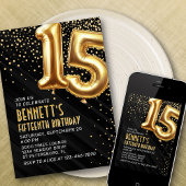 15e verjaardag Gold Black Invitation Kaart