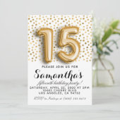 15e verjaardag Gold Polkadot uitnodiging (Staand voorkant)