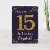 15e verjaardag Golden Glitter Kaart (Voorkant)