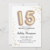 15e verjaardag - Gouden ballonnen Kaart (Voorkant)