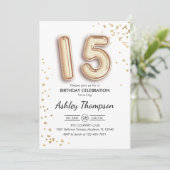 15e verjaardag - Gouden ballonnen Kaart (Staand voorkant)