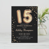 15e verjaardag - Gouden ballonnen zwart Kaart (Staand voorkant)