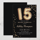 15e verjaardag - Gouden ballonnen zwart Kaart (Voorkant / Achterkant)