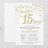 15e Verjaardag Gouden Glitter Diamanten Uitnodigin Kaart (Voorkant / Achterkant)