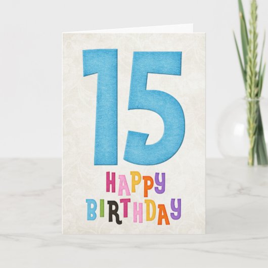 15e verjaardag Happy Birthday Kaart Design 2 (Voorkant)