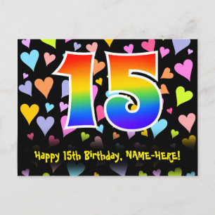 15e verjaardag: Hartjes patroon, Regenboog 15 Briefkaart