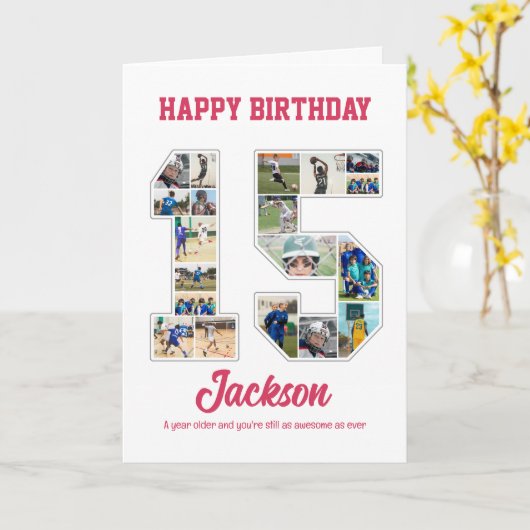 15e verjaardag Jubileum nummer 15 fotocollage Kaart (Gele Bloem)