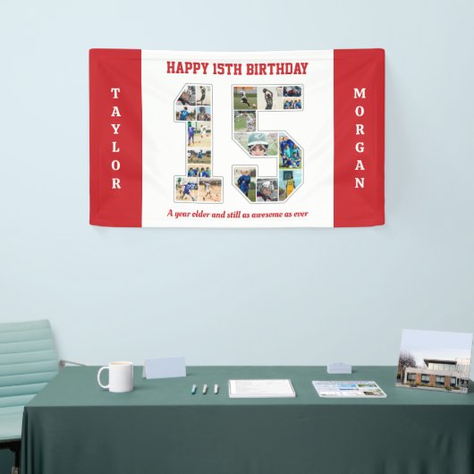 15e verjaardag Jubileum nummer 15 fotocollage Spandoek (Beurs)