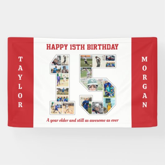 15e verjaardag Jubileum nummer 15 fotocollage Spandoek (Horizontaal)