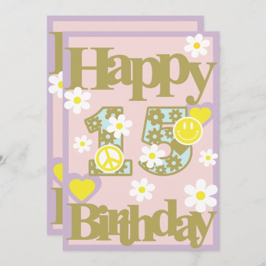 15e verjaardag – Kaart met bloemen (Voorkant / Achterkant)