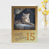15e verjaardag Kaart met een sneeuwluipaard (Gele Bloem)