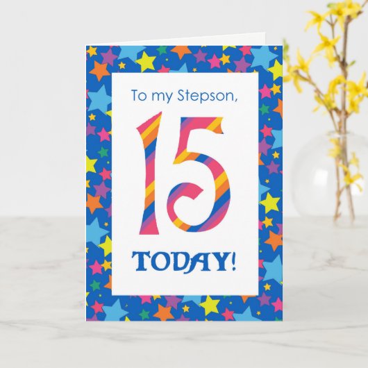 15e verjaardag Kaart voor een stepson Stripes en s (Gele Bloem)