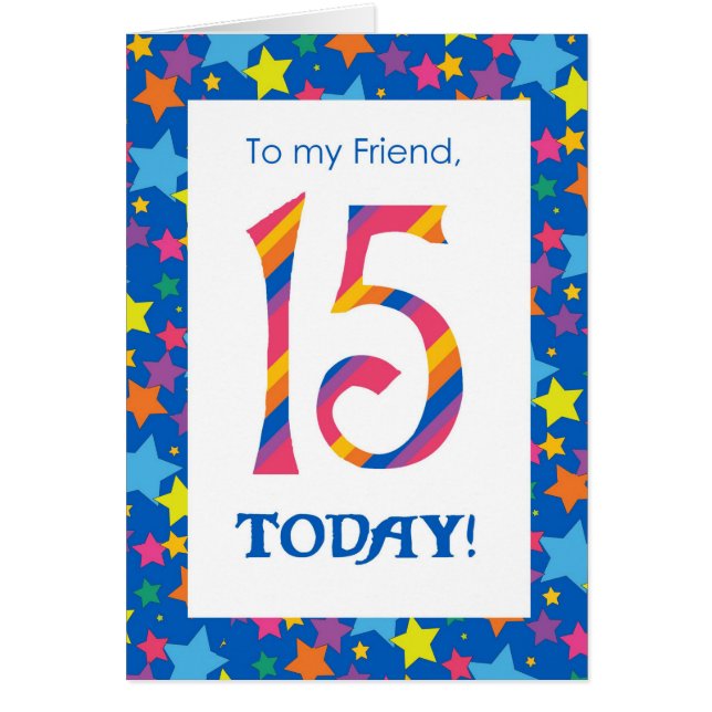 15e verjaardag Kaart voor Vriend, Stripes en sterr (Voorkant)