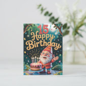 15e Verjaardag Kabouter Feestje Briefkaart (Staand voorkant)