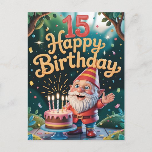 15e Verjaardag Kabouter Feestje Briefkaart (Voorkant)