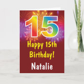 15e verjaardag Kleurrijk Regenboog Vuurwerk Rood Kaart (Voorkant)