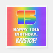 15e verjaardag: kleurrijk, vun regenboogpatroon #  servet (Voorkant)